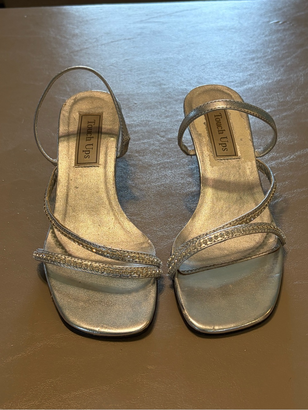 Touch Ups Metallic Silver Strappy Low Block Heel Sandals